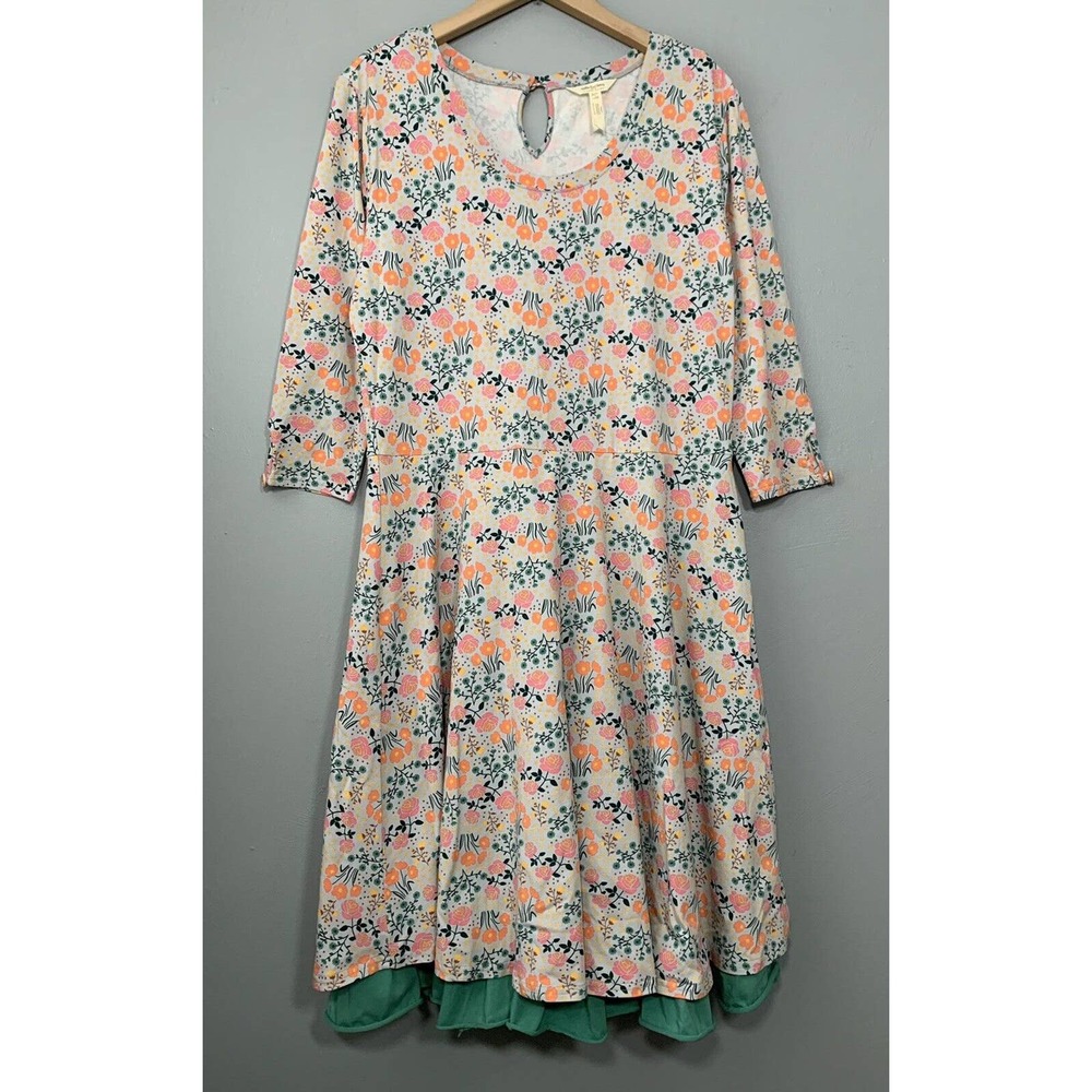 Matilda Jane Womens Large 3/4 Sleeve Floral Knit Dress Joanna Gaines Cottagecore